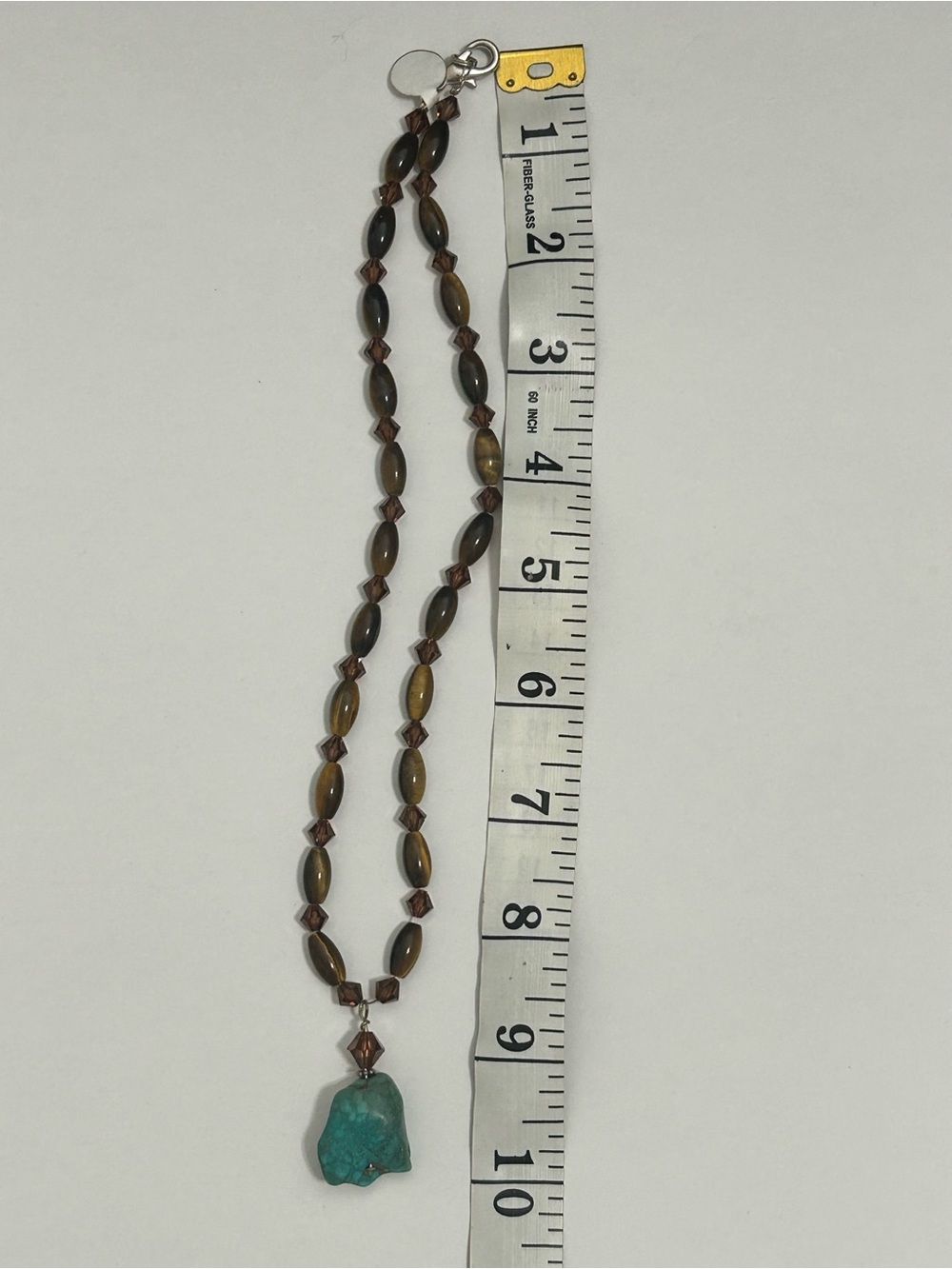 Beaded Tiger's Eye Necklace with Turquoise Pendant